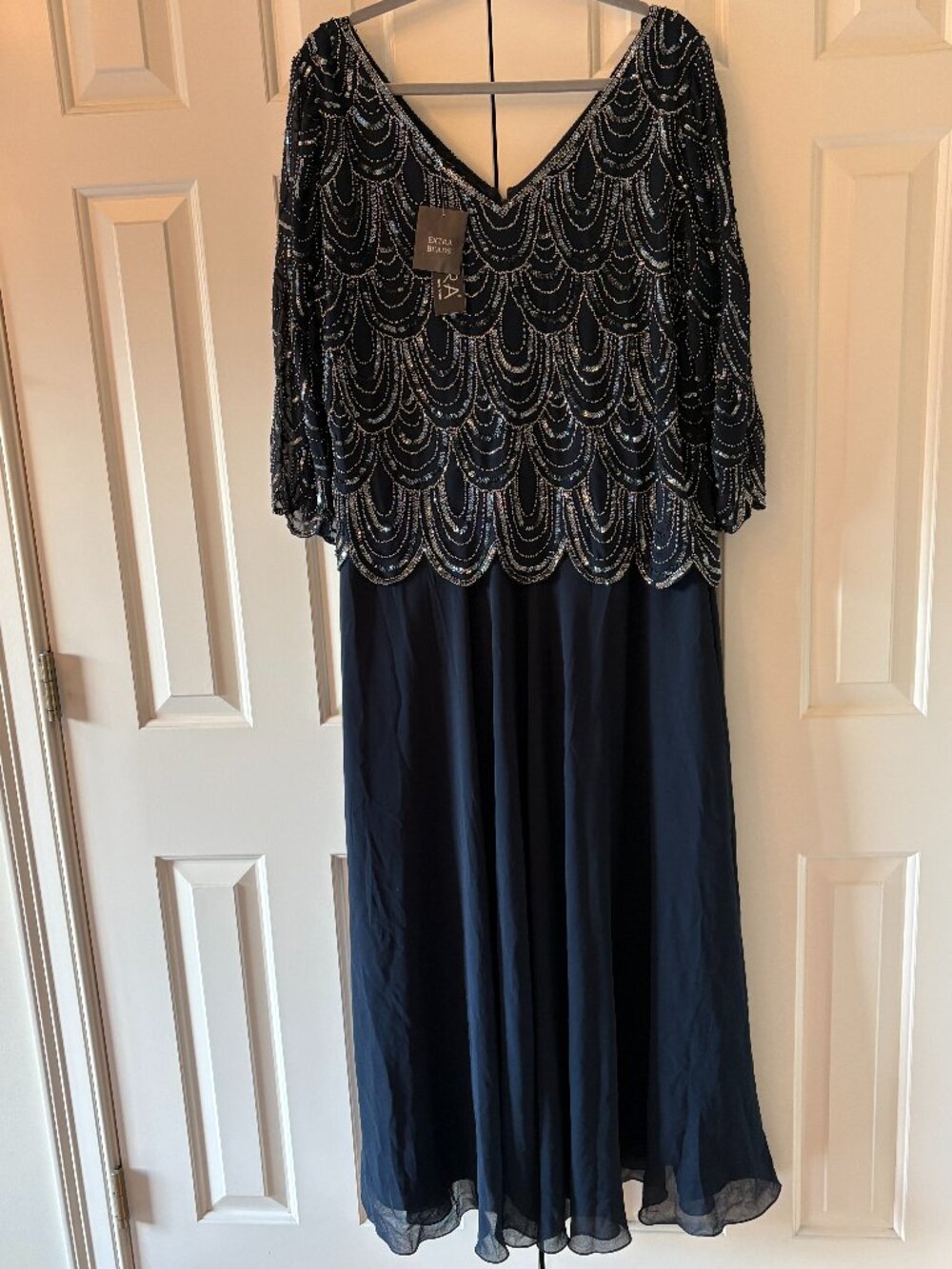 NWT  J Kara  Navy & Mercury Scallop Beaded Sequined Maxi Dress Sz 16W